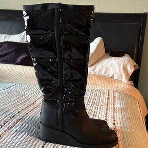INC International Concepts Shiny Black Quilted Winter Wedge Boots